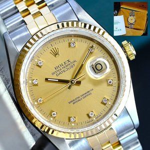 ROLEX MEN'S DATEJUST WATCH TWO-TONE CHAMPAGNE DIAMOND DIAL FLUTED 36MM 16233